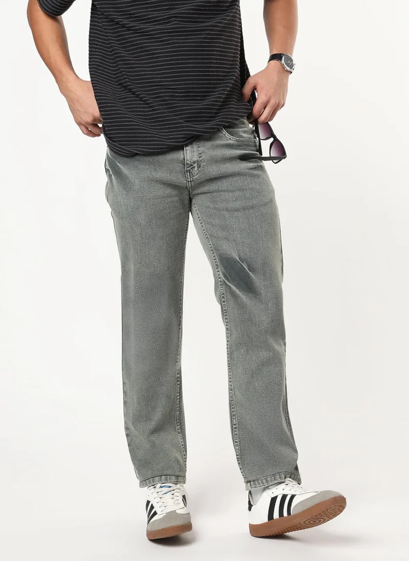 أوربانو فاشن Urbano Fashion Men's Light Grey Regular Fit Heavy Washed Denim Jeans Stretchable